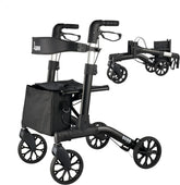 QUNN Rollator Walker Senior with Seat, Backrest, Double Folding Alum Rolling Walker with 8-inch Wheels Supports up to 300 lbs, Walker Senior, Lightweight 18 Pounds. (Black)
